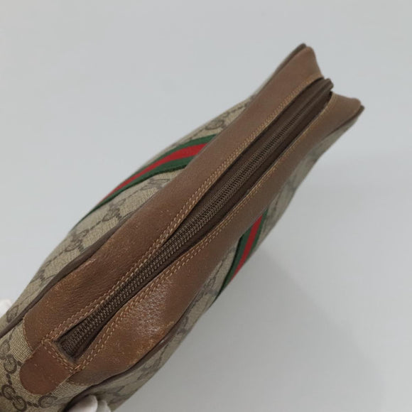 GUCCI GG Supreme Web Sherry Line Bag PVC Beige Brown 89 01 012 Auth sw1358