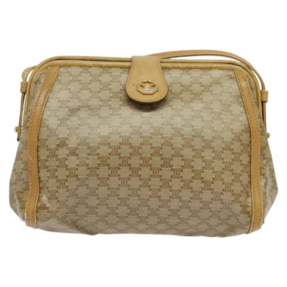 CELINE Macadam Canvas Shoulder Bag PVC Beige Gold Auth sw1359
