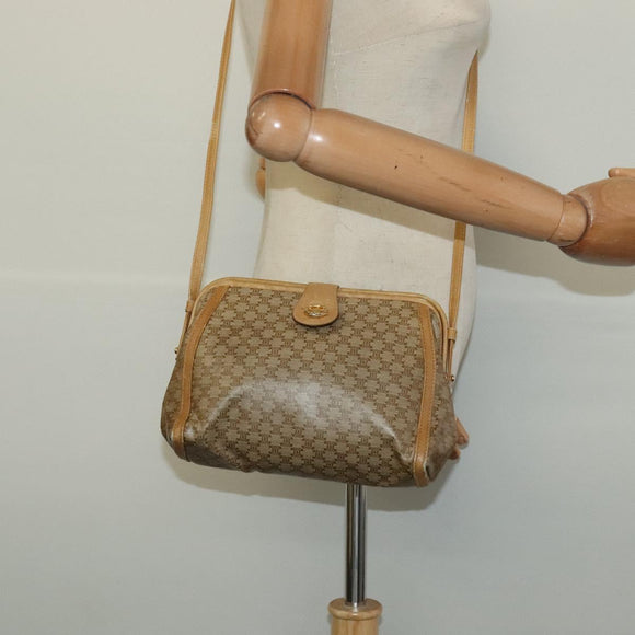 CELINE Macadam Canvas Shoulder Bag PVC Beige Gold Auth sw1359