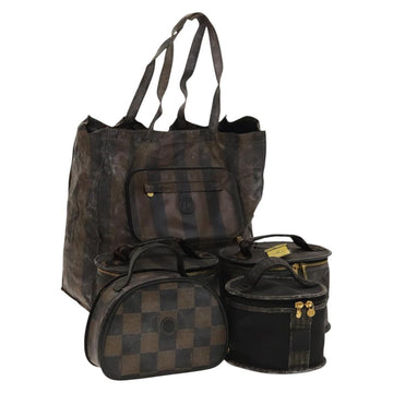 FENDI Pecan Hand Bag Nylon Canvas 5Set Black Brown Auth sw1363