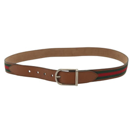 GUCCI Web Sherry Line Belt Leather 40.2"" Brown Red Green 368189 Auth sw1375