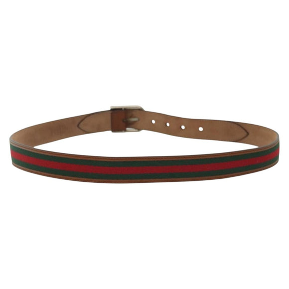 GUCCI Web Sherry Line Belt Leather 40.2"" Brown Red Green 368189 Auth sw1375