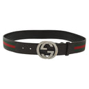 GUCCI Web Sherry Line Belt Leather 37"" Red Green 114984 Auth sw1387-1