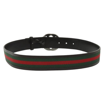 GUCCI Web Sherry Line Belt Leather 37"" Red Green 114984 Auth sw1387 - 0