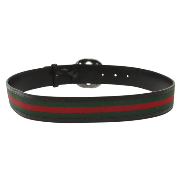GUCCI Web Sherry Line Belt Leather 37"" Red Green 114984 Auth sw1387
