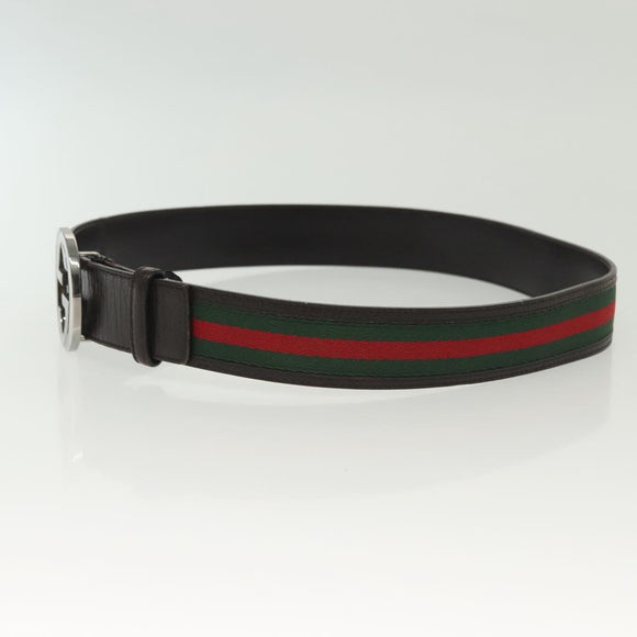 GUCCI Web Sherry Line Belt Leather 37"" Red Green 114984 Auth sw1387