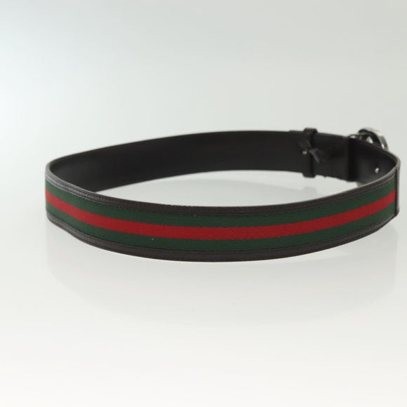 GUCCI Web Sherry Line Belt Leather 37"" Red Green 114984 Auth sw1387