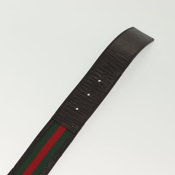 GUCCI Web Sherry Line Belt Leather 37"" Red Green 114984 Auth sw1387