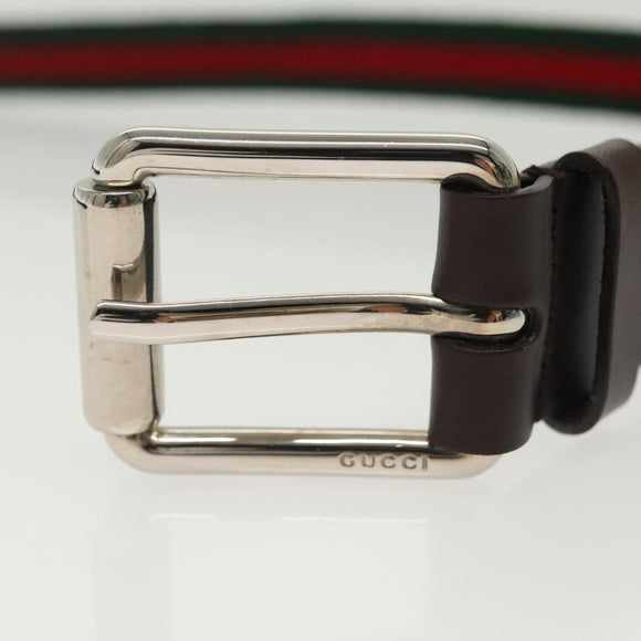 GUCCI Web Sherry Line Belt Leather 40.2"" Black Red Green Auth sw1390