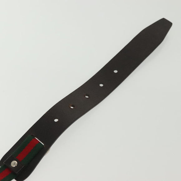 GUCCI Web Sherry Line Belt Leather 40.2"" Black Red Green Auth sw1390