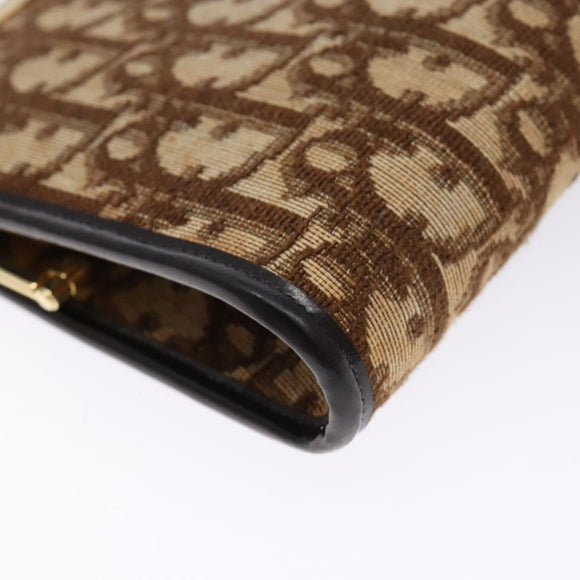Christian Dior Trotter Canvas Pouch Brown Gold Auth sw1425