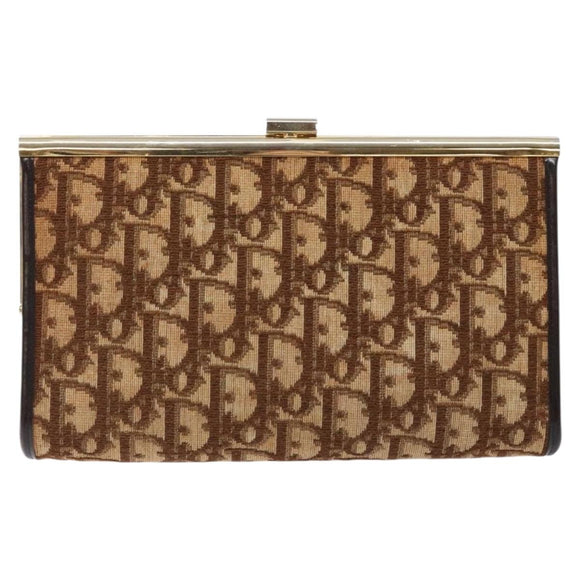 Christian Dior Trotter Canvas Pouch Brown Gold Auth sw1425