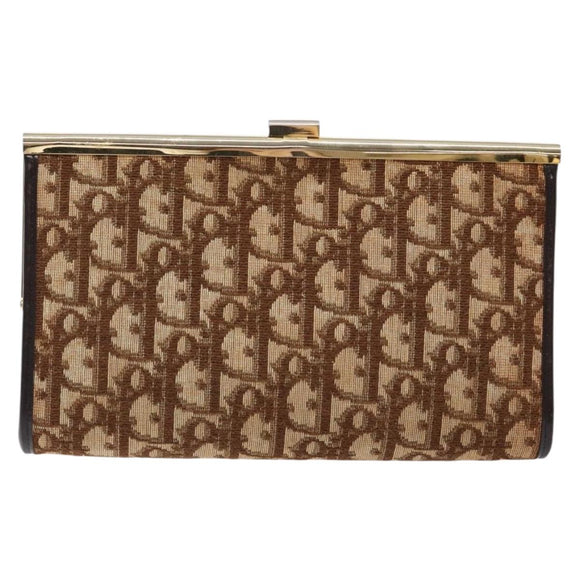 Christian Dior Trotter Canvas Pouch Brown Gold Auth sw1425