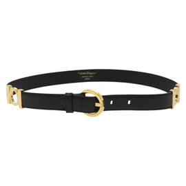 Salvatore Ferragamo Belt Leather 30.3"" Gold Black Auth sw1434