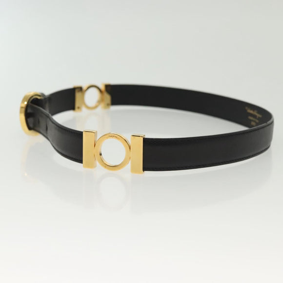 Salvatore Ferragamo Belt Leather 30.3"" Gold Black Auth sw1434