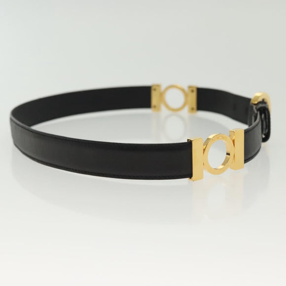 Salvatore Ferragamo Belt Leather 30.3"" Gold Black Auth sw1434