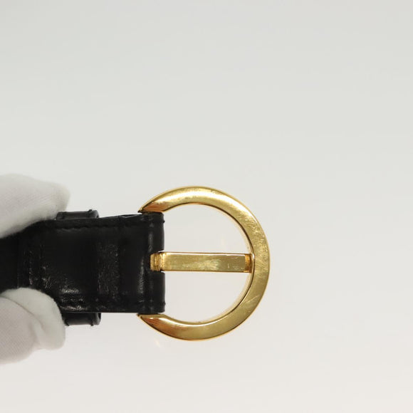 Salvatore Ferragamo Belt Leather 30.3"" Gold Black Auth sw1434