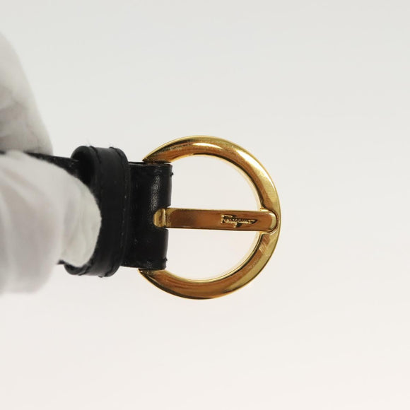 Salvatore Ferragamo Belt Leather 30.3"" Gold Black Auth sw1434