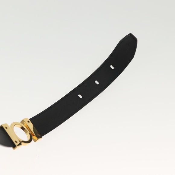 Salvatore Ferragamo Belt Leather 30.3"" Gold Black Auth sw1434