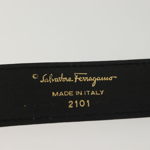 Salvatore Ferragamo Belt Leather 30.3"" Gold Black Auth sw1434
