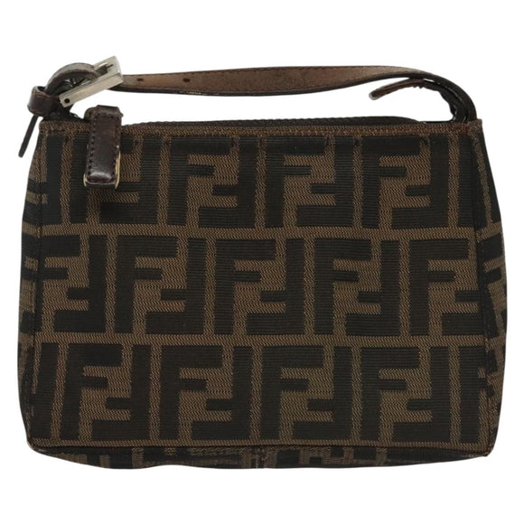 FENDI Zucca Canvas Pouch Black Brown Auth sw1438