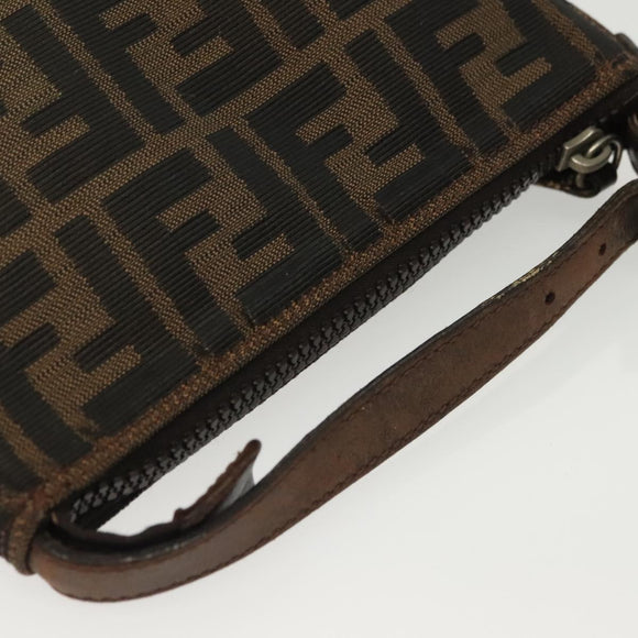 FENDI Zucca Canvas Pouch Black Brown Auth sw1438