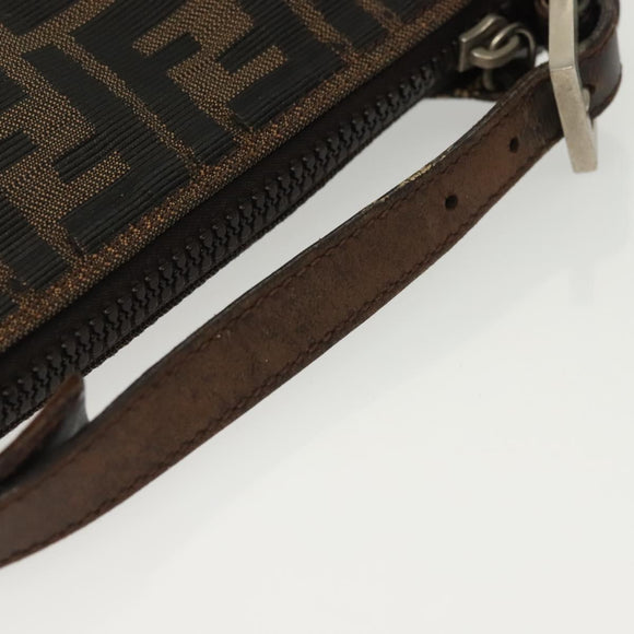 FENDI Zucca Canvas Pouch Black Brown Auth sw1438