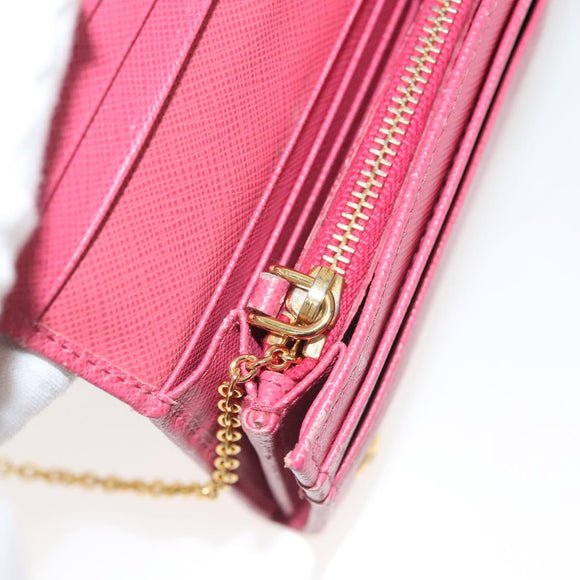 PRADA Long Wallet Safiano leather Pink Gold Auth sw1442