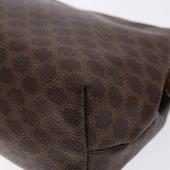 CELINE Macadam Canvas Pouch PVC Leather Brown Gold Auth sw1444