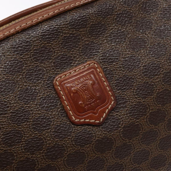 CELINE Macadam Canvas Pouch PVC Leather Brown Gold Auth sw1444