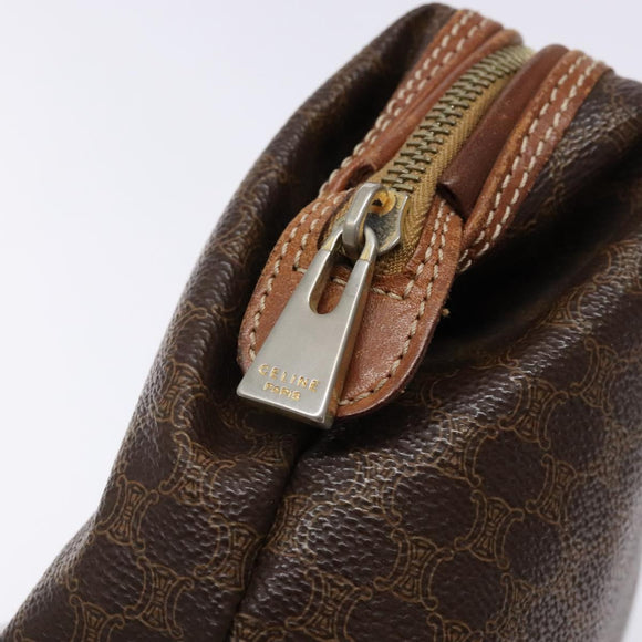 CELINE Macadam Canvas Pouch PVC Leather Brown Gold Auth sw1444