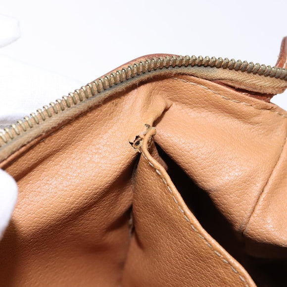 CELINE Macadam Canvas Pouch PVC Leather Brown Gold Auth sw1444