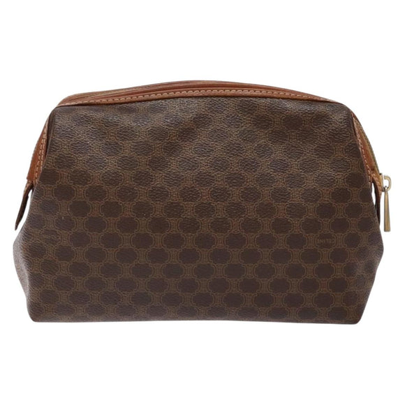 CELINE Macadam Canvas Pouch PVC Leather Brown Gold Auth sw1444