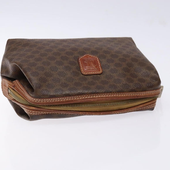 CELINE Macadam Canvas Pouch PVC Leather Brown Gold Auth sw1444