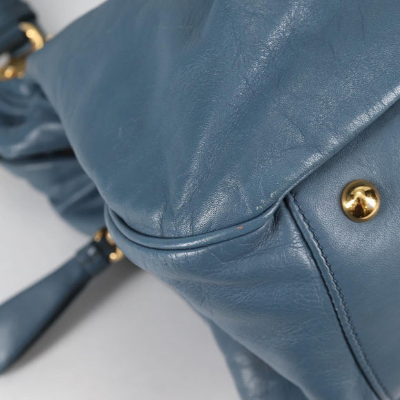 Miu Miu Hand Bag Leather 2way Blue Gold Auth SW1457V