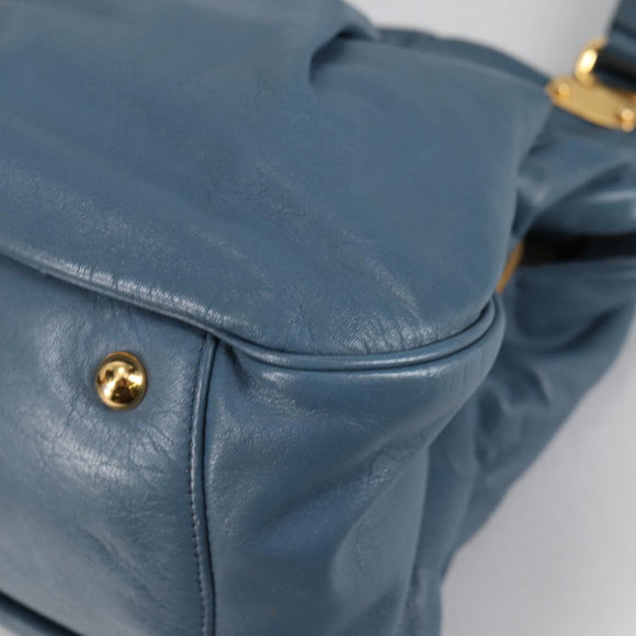 Miu Miu Hand Bag Leather 2way Blue Gold Auth SW1457V