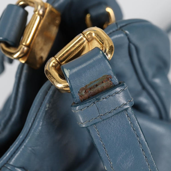 Miu Miu Hand Bag Leather 2way Blue Gold Auth SW1457V