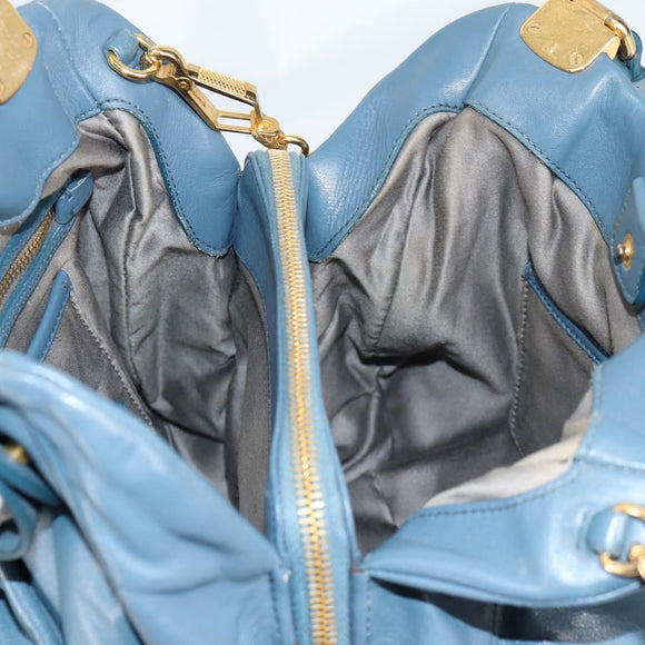 Miu Miu Hand Bag Leather 2way Blue Gold Auth SW1457V