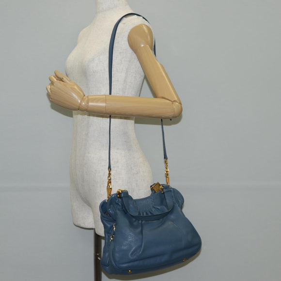 Miu Miu Hand Bag Leather 2way Blue Gold Auth SW1457V