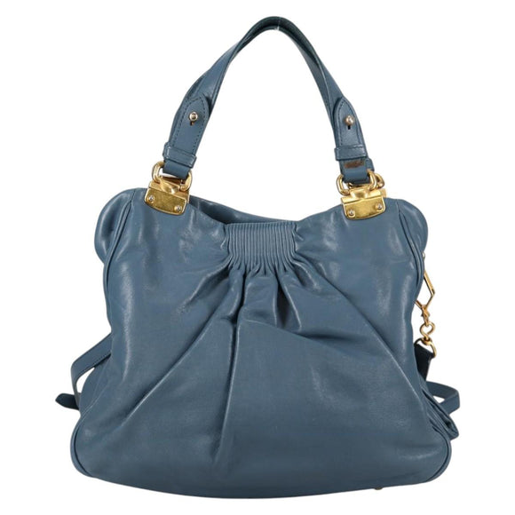 Miu Miu Hand Bag Leather 2way Blue Gold Auth SW1457V