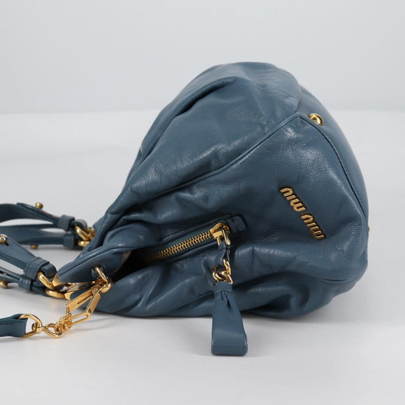 Miu Miu Hand Bag Leather 2way Blue Gold Auth SW1457V