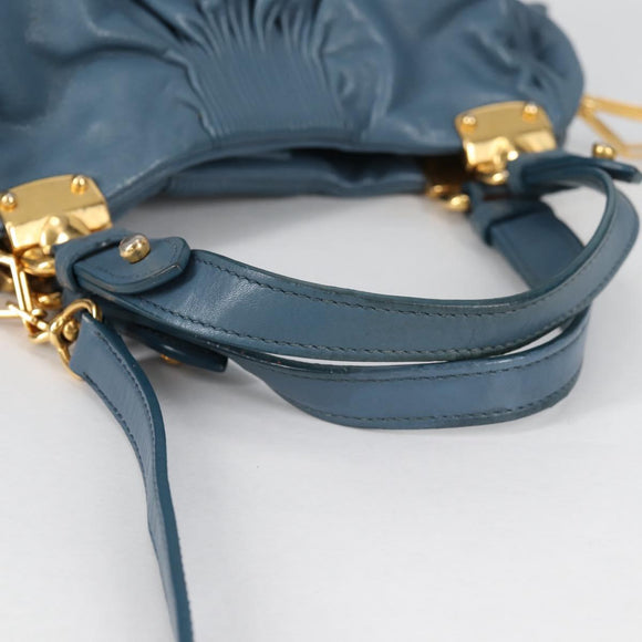 Miu Miu Hand Bag Leather 2way Blue Gold Auth SW1457V