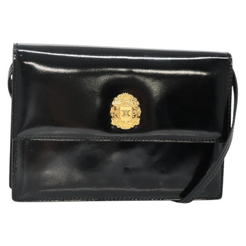 CELINE Shoulder Bag Enamel Black Gold Auth SW1458