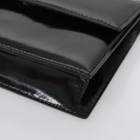 CELINE Shoulder Bag Enamel Black Gold Auth SW1458