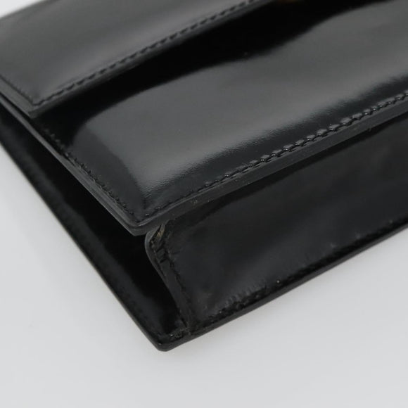 CELINE Shoulder Bag Enamel Black Gold Auth SW1458