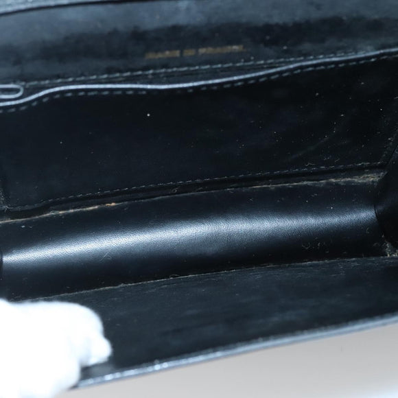 CELINE Shoulder Bag Enamel Black Gold Auth SW1458