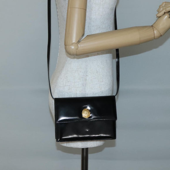 CELINE Shoulder Bag Enamel Black Gold Auth SW1458