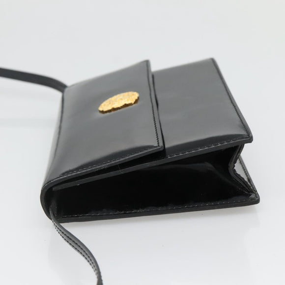 CELINE Shoulder Bag Enamel Black Gold Auth SW1458