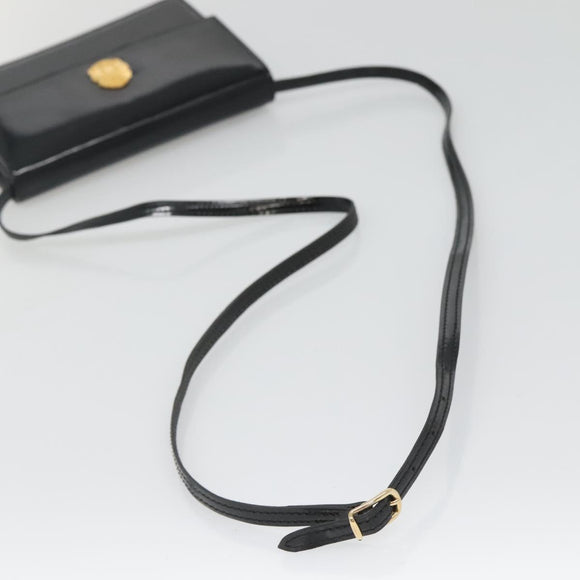 CELINE Shoulder Bag Enamel Black Gold Auth SW1458