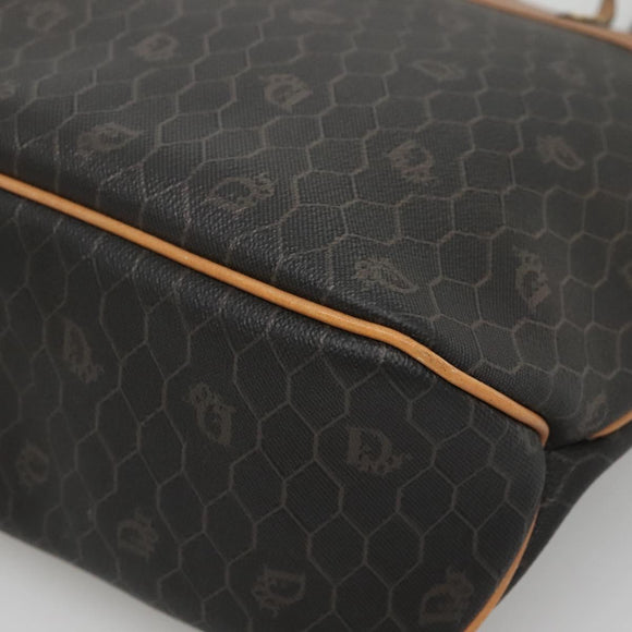 Christian Dior Honeycomb Canvas Tote Bag PVC Black Gold Auth SW1460
